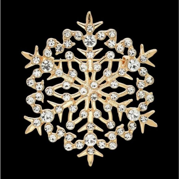 GOLDTONE RHINESTONE SNOWFLAKE BROOCH - Picture 1 of 4